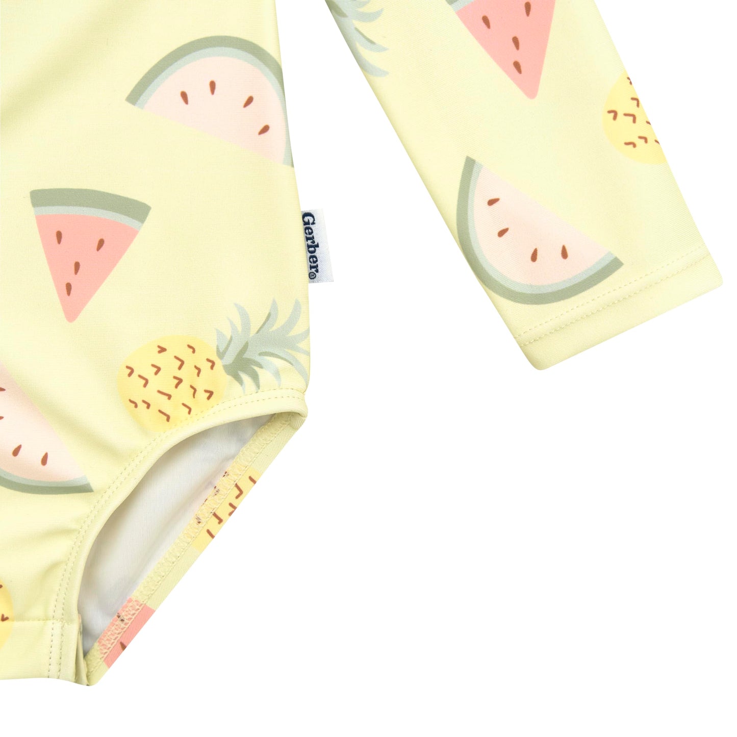Gerber Girls' Toddler Long Sleeve One Piece Rashguard Swimsuit, Yellow Fruit