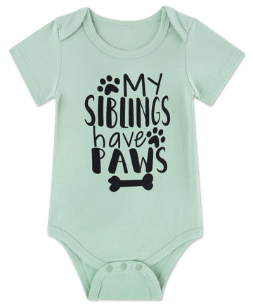 Funnycokid Infant Baby Boys Girls My Siblings Have Paws Green Bodysuit Newborn Announcement Jumpsuit Funny Romper Gender Neutral