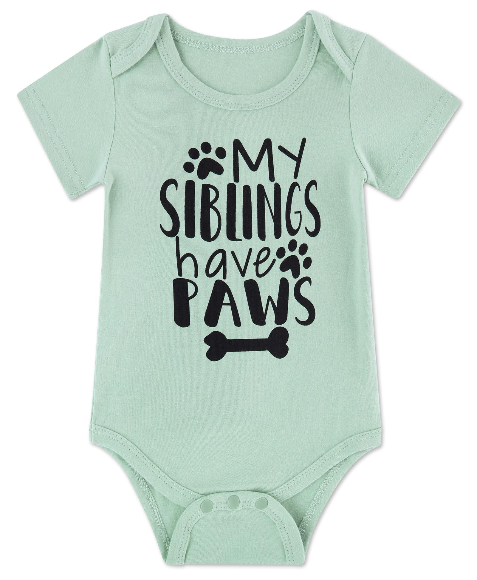 My Siblings Have Paws Funny Bodysuit Baby Announcement Jumpsuit Green Short Sleeve Romper Newborn Outfit Infant Cotton Grey 6-12
