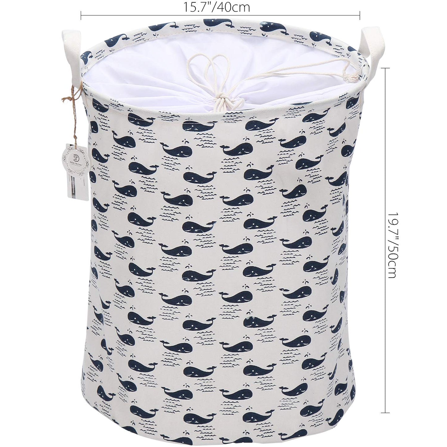 Sea Team 19.7' X 15.7' Large Sized Folding Cylindric Waterproof Coating Canvas Fabric Laundry Hamper Storage Basket With Draws