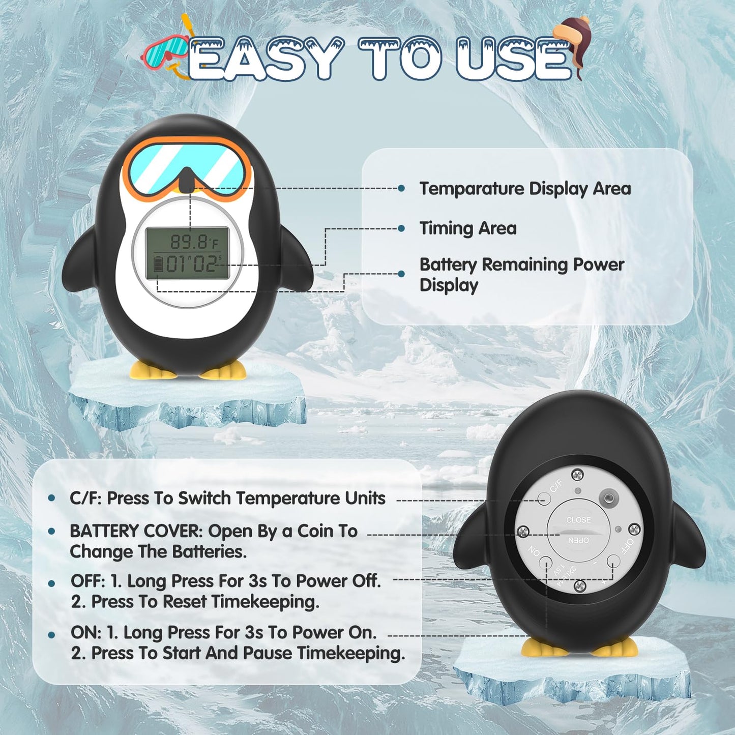 Ledfaah Bath Thermometer For Baby, Safety Pregnancy Bathtub Thermometer With Battery Power Display Feature, Floating Water Tempe