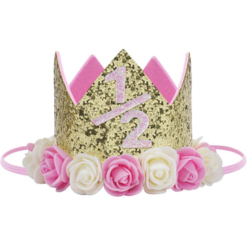Baby Birthday Crown, Birthday Party Hat For 6 Months Girls Boys Unisex Tiara Photo Props Decorations Birthday Gifts