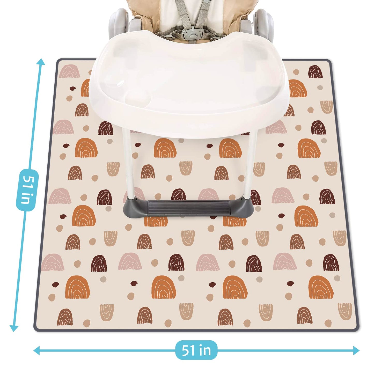 Baby Splat Mat For Under High Chair, 51 X 51 Inch Boho Splash Mat, Waterproof And Washable Spill Mat, Anti-Slip Floor Protector
