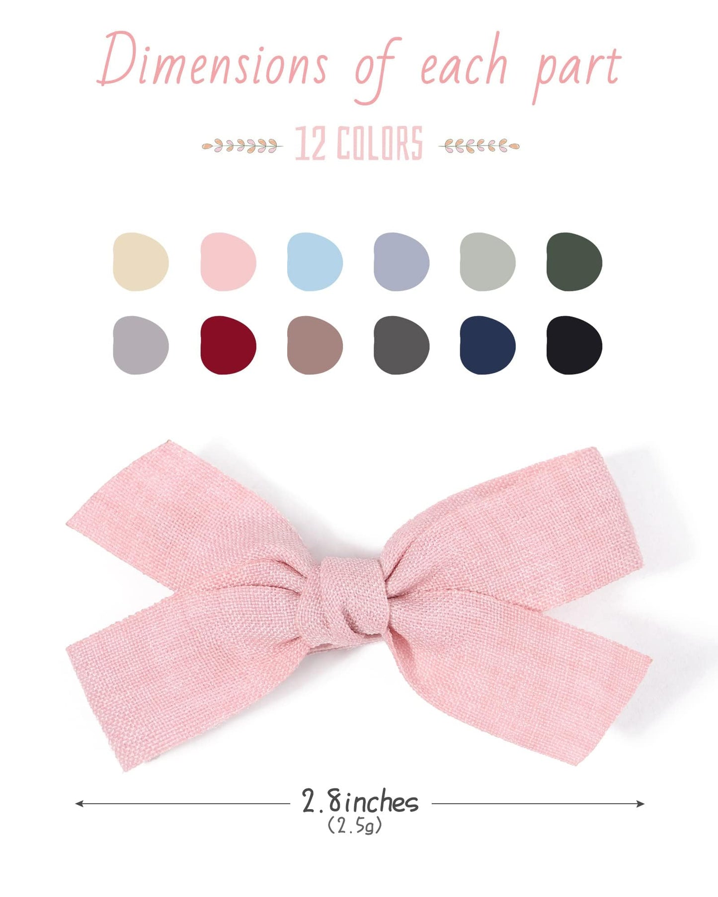 Doboi 24Pcs 2.8 ' ' Baby Hair Bows Clips Fully Lined Solid Ribbon Mini Bows For Girls Teens Infants Kids Toddlers Newborn