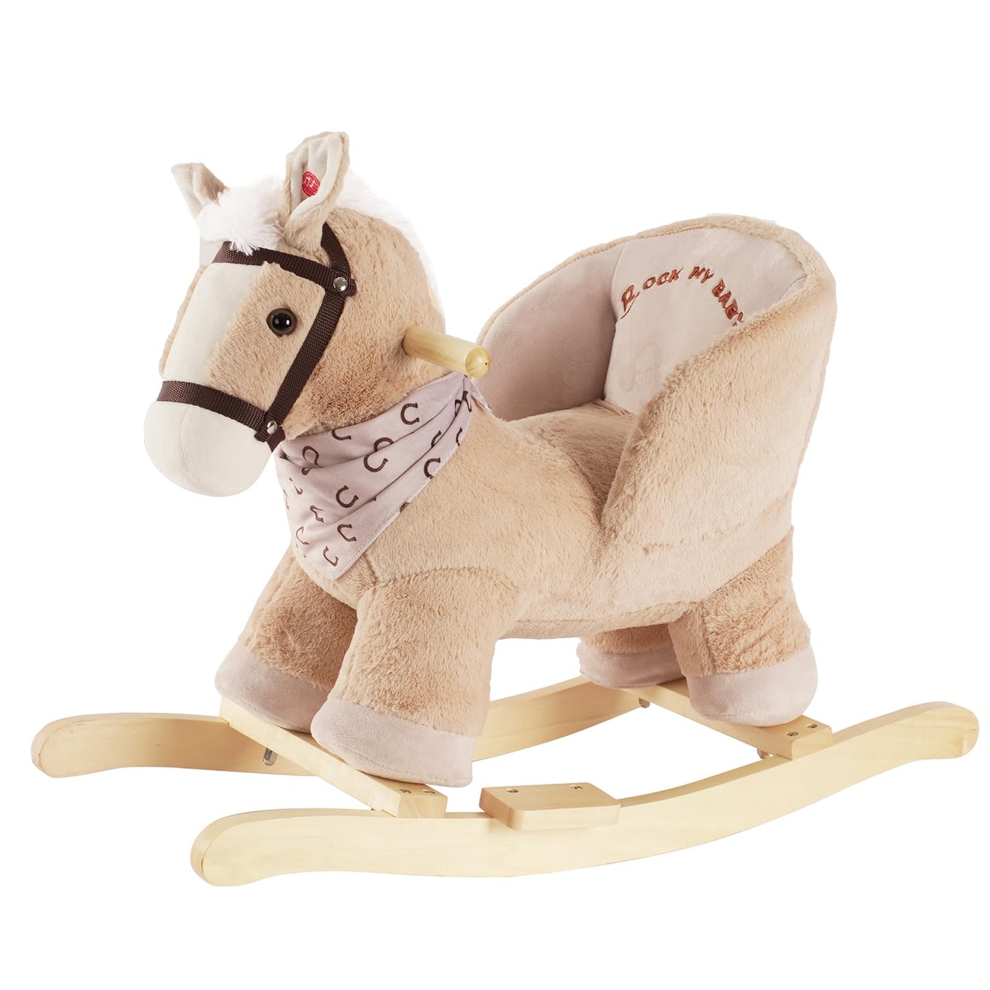 Rock My Baby Rocking Horse, Baby Animal Rocking Horse with Seat, Ride on Horse, Plush Rocking Horse with Realistic Sound, Wooden