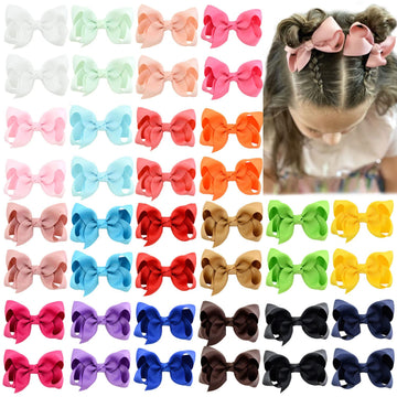 40Pcs 3Inch Hair Bows For Girls Grosgrain Ribbon Toddler Hair Accessories With Alligator Clips For Toddlers Baby Girls Kids Teen