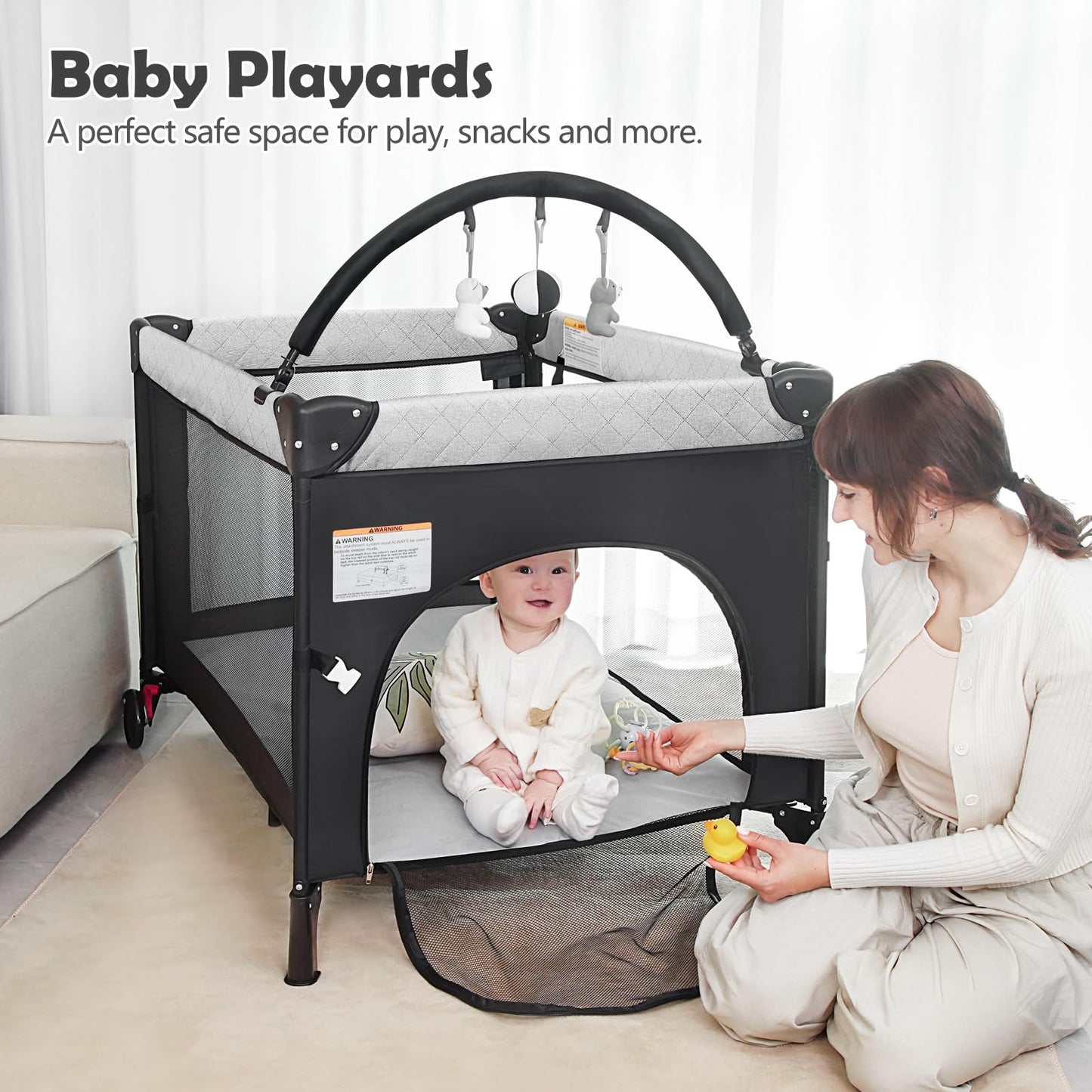 Pack And Play Baby Playpen With One-Hand Setup & Waterproof Mattress - Astm-Certified 360 Breathable Mesh, Foldable Travel-Ready
