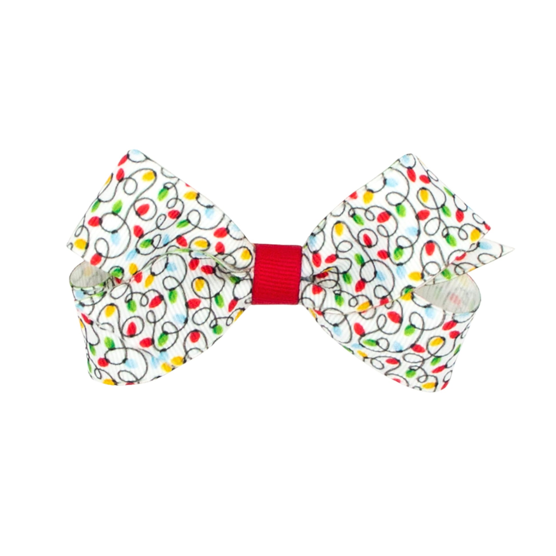 Wee Ones Girls' Christmas Holiday Embroidered Moonstitch or Printed Grosgrain Hair Bows on WeeStay no-slip clip, Lights, Mini
