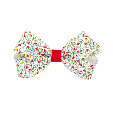 Wee Ones Girls' Christmas Holiday Embroidered Moonstitch or Printed Grosgrain Hair Bows on WeeStay no-slip clip, Lights, Mini