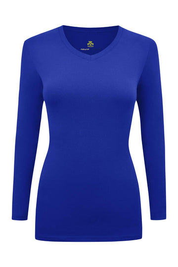 Natural Uniforms Womens Long Sleeve V-Neck T-Shirt Under Scrub (True Royal Blue, X-Large)