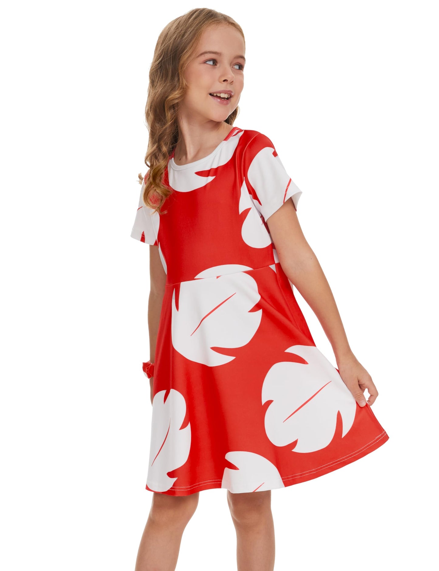 Tbrand Hawaiian Princess Dress Costume For Girls Red Lilo Leaf Dress Kid Summer Party Wear 7-8T