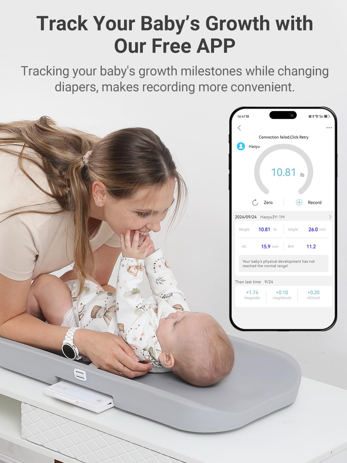Grownsy Smart Baby Scale, Cozy Baby Scale With Removable Safety Strap, Baby Ergonomic Design, Non-Slip, Comfortable,White