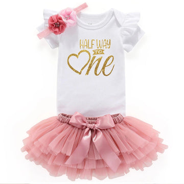 Shlrzy Half Year Birthday Half Way To First Half Birthday Outfit Baby Girl Clothing Set White Bodysuit Pink Tutu 6 Months