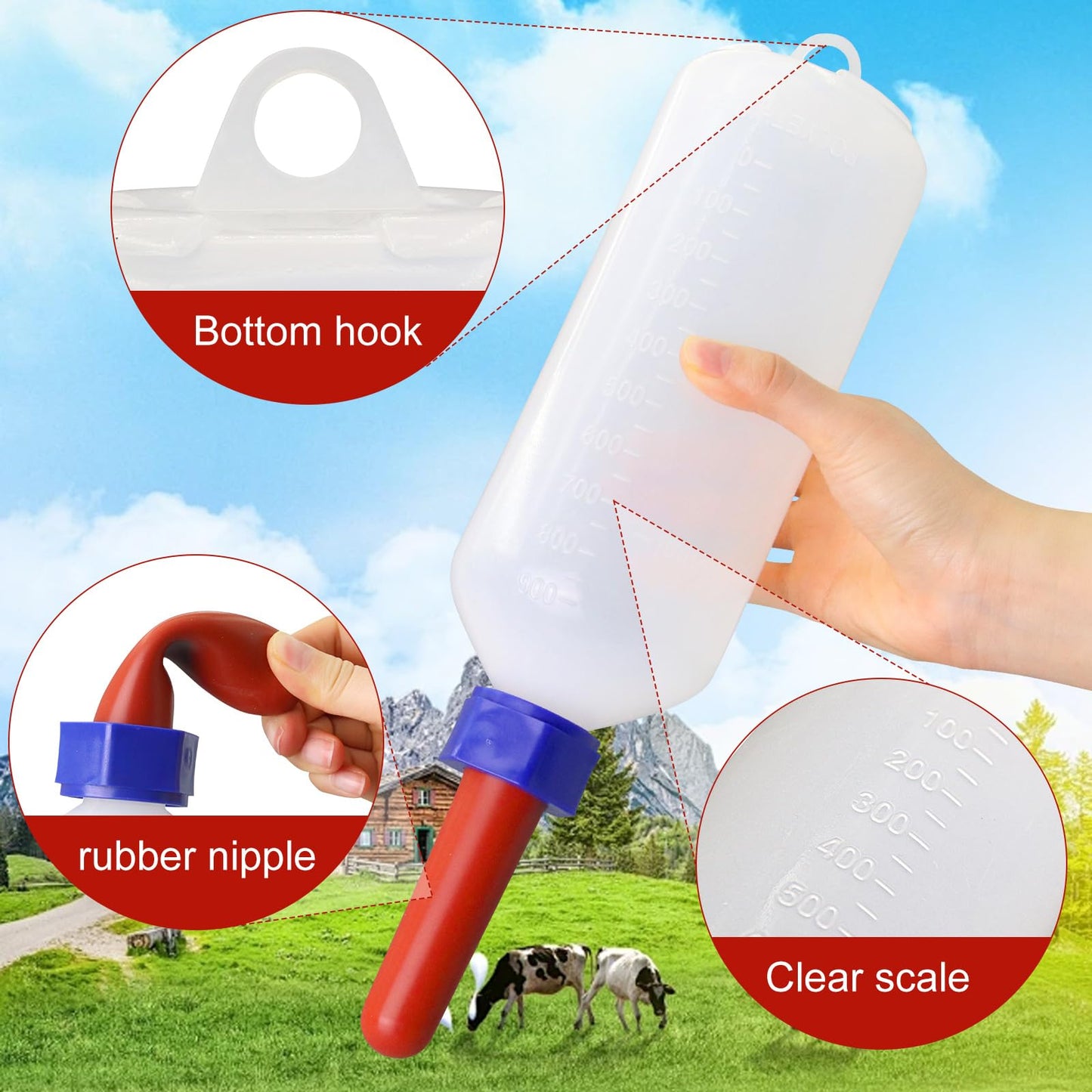 1 Quart Calf Milk Feeder Bottle Screw-On Calf Nursing Set Of Bottle With Nipple & Cap