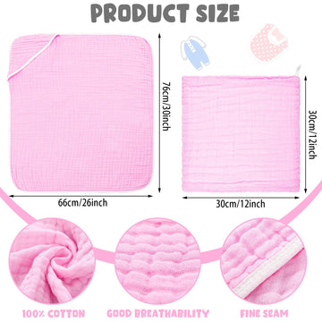 Peryiter 8 Pack Muslin Hooded Baby Bath Towels And Wash Cloth Set Soft Cotton Gauze Baby Hooded Bath Towel Wipes Absorbent Bath