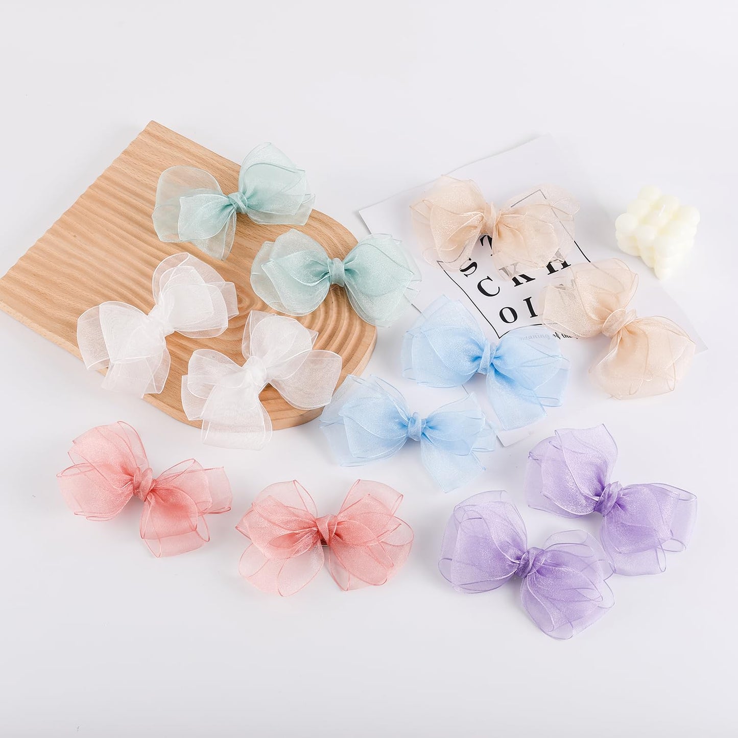 5.5-Inch Organza Double Hair Bows Alligator Clips Hair Accessories For Girls Toddler Kids Children Teens -Green
