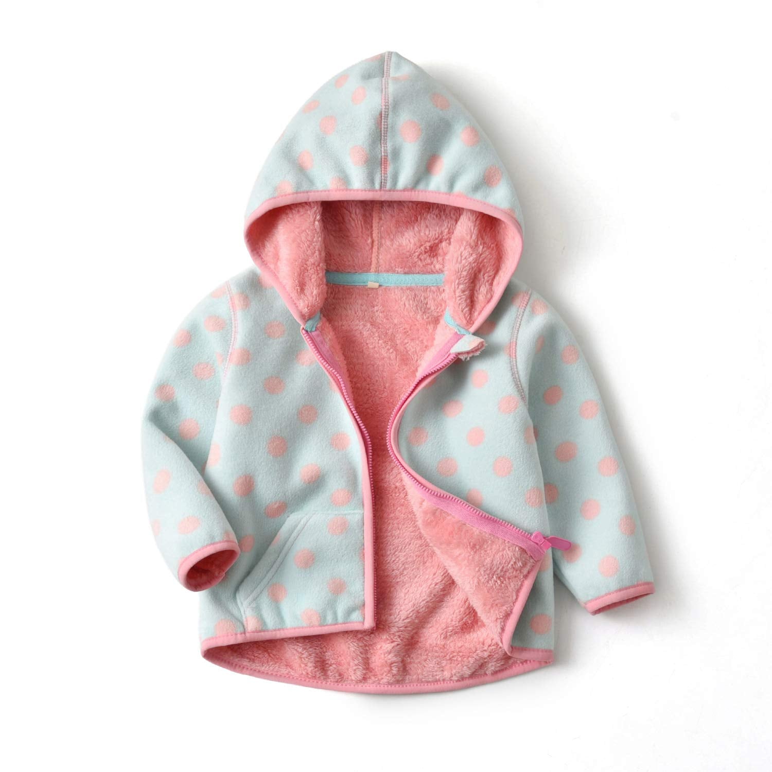 Feidoog Toddler Polar Fleece Jacket Hooded Baby Boys Girls Autumn Winter Long Sleeve Thick Warm Outerwear,Dot,4-5T