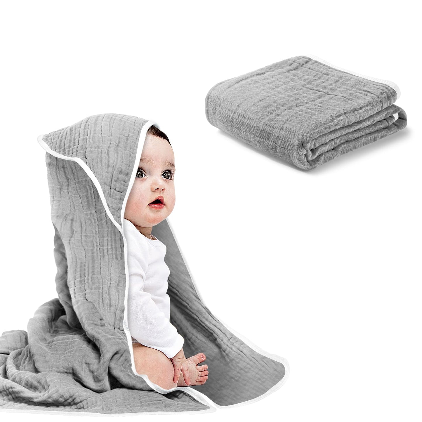 Arnzion Baby Hooded Towels For Babies And Toddlers, Muslin Baby Bath Towel Soft And Absorbency For Boys (Grey 1 Pack)