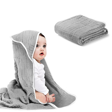 Arnzion Baby Hooded Towels For Babies And Toddlers, Muslin Baby Bath Towel Soft And Absorbency For Boys (Grey 1 Pack)