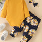 Fullfamous Baby Girl Clothes Gifts Outfits,Fall Winter Long Sleeve Romper And Pant Set Yellow Sunflower Newborn