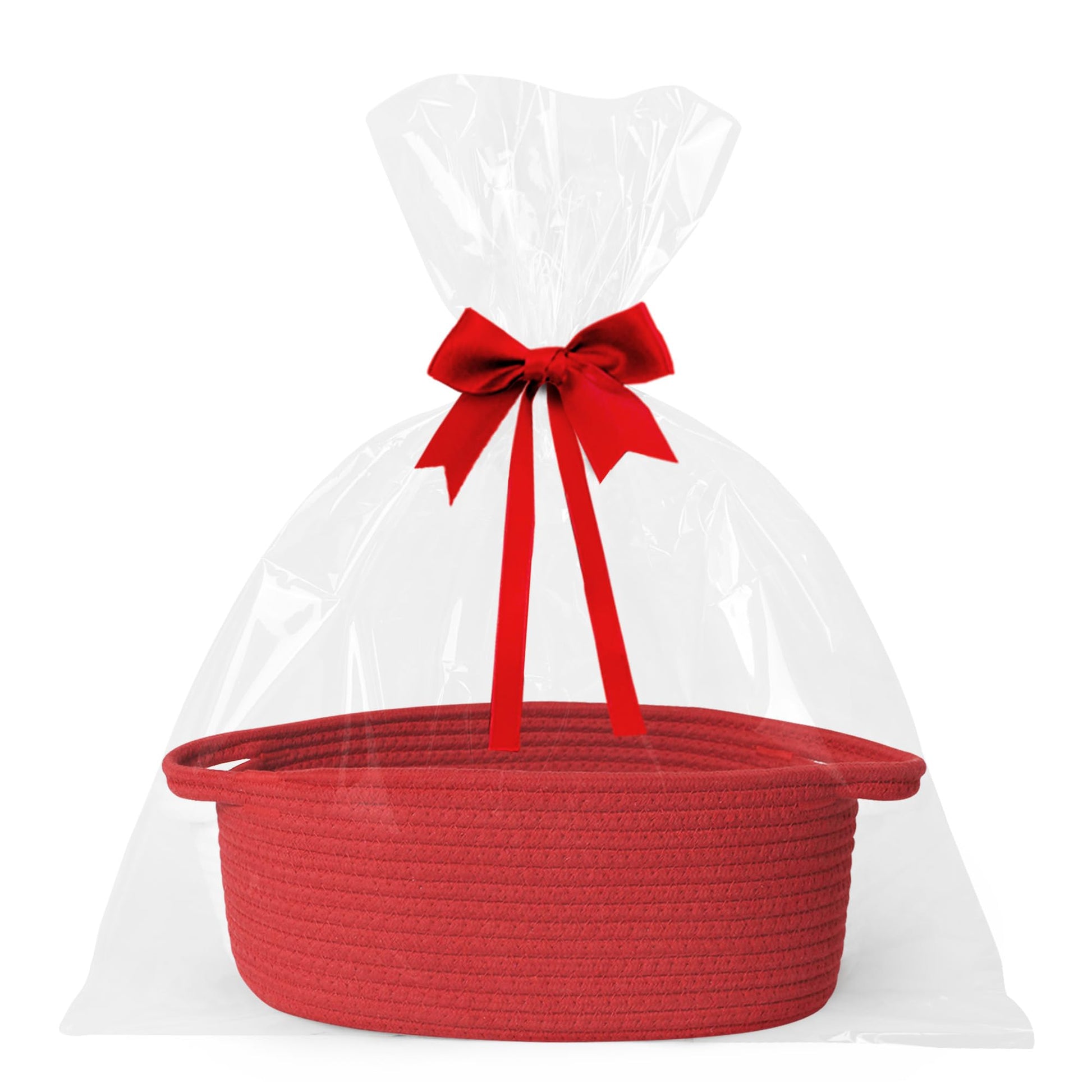WILLITAT Small Baskets for Gifts Empty, 13 x 9 x 5  Woven Gift Basket with Bag and Ribbon, Cotton Rope Kids Dog Cat Toy Bin Box,