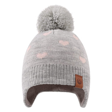 Knitted Pink Baby Hat Scarf Set Winter Warm Girls Beanie Fleece Lining Toddler Kids Hat With Pompom (Gray Heart Hat Scarf,L)