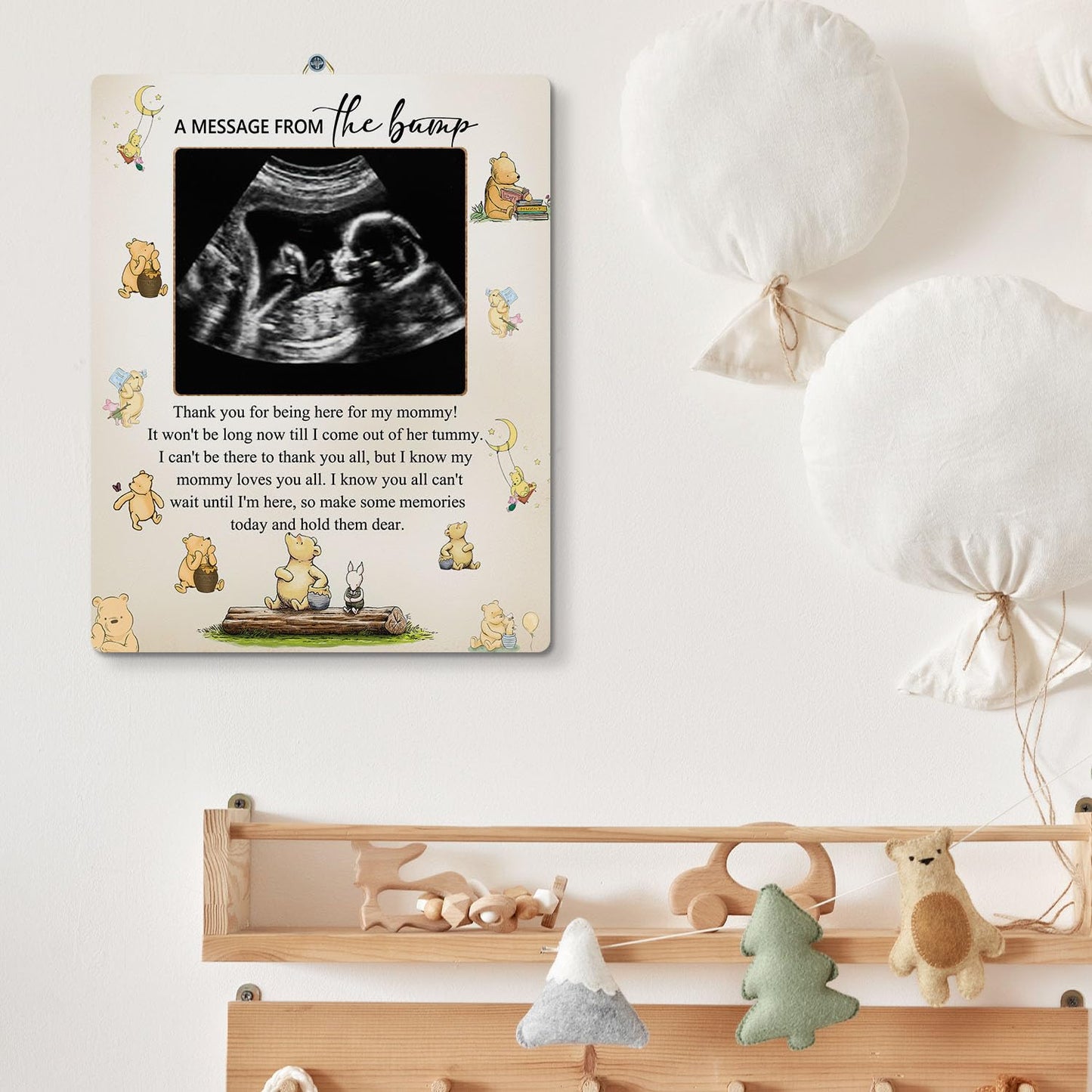 Hatzelou Winnie Baby Shower Sign Picture Frame, A Message From The Bump Baby Sonogram Picture Frame, Classic Winnie Baby Shower