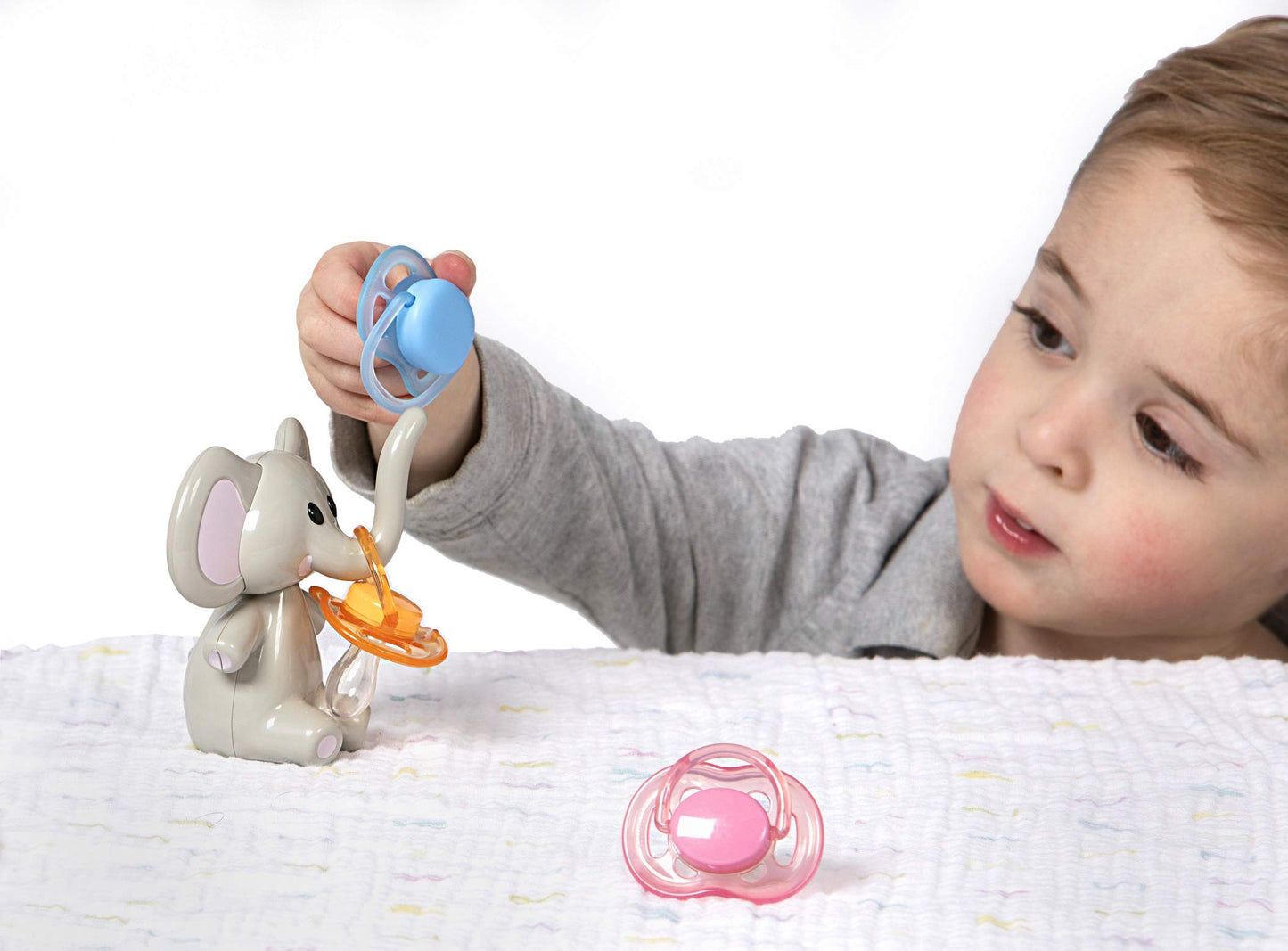Melii Elephant Pacifier Holder - Pacifier Storage - Grey With Grey Ears