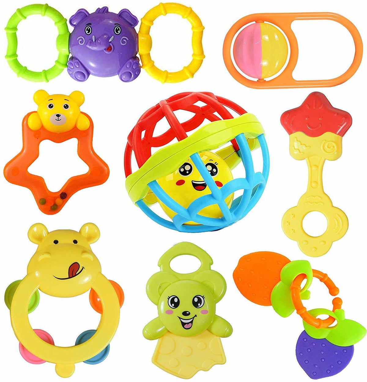 BarodianS Multicolor 7 Rattle & 1 Teether Toy Set For Baby  Sensory Development, Early Learning