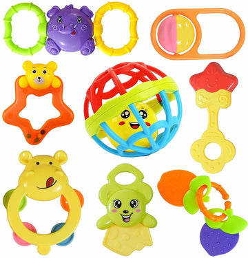 BarodianS Multicolor 7 Rattle & 1 Teether Toy Set For Baby  Sensory Development, Early Learning