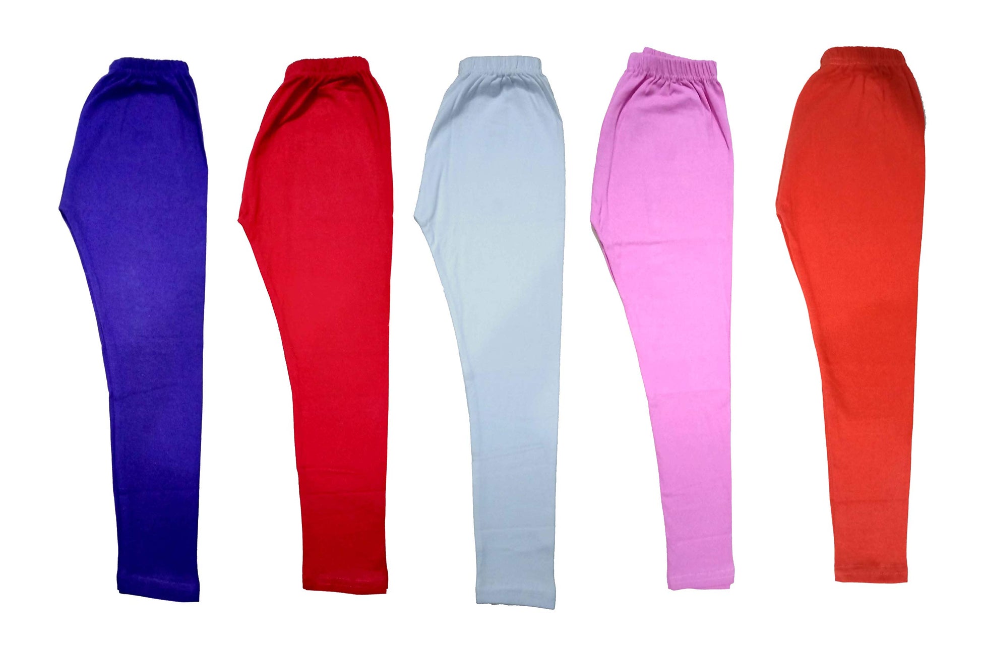 LOVO Girls Supersoft Cotton Solid Leggings (Pink, Purple, Red, White, Orange, 45 Years) Pack of 5