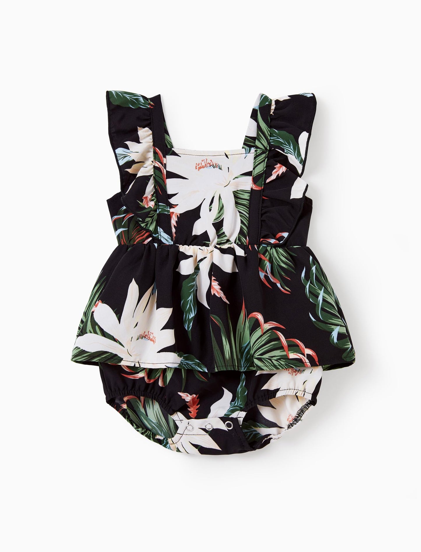Patpat Matching Family Floral Outfits - Mommy And Me Hawaiian Dress Matching Set Tropical Palm Newborn Dress Leaf Print Halter N