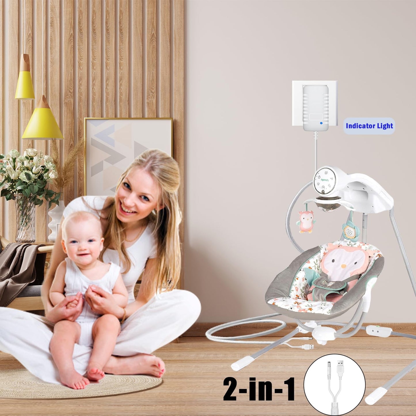 Ingenuity Baby Swing Charger - 2-In-1 Compact Portable Replacement Power Cord For Baby Rocker - Compatible With Inlighten, Simpl