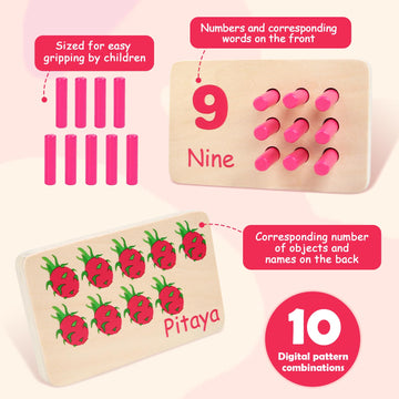 Gserin Wooden Counting Numbers Peg Board for Kids, Montessori Math Toy for Toddlers, Math Manipulatives Preschool Early Learning