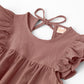Lyxiof Toddler Baby Girl Cotton Linen Dress Ruffle Sleeve Halter Sleeveless Kids Casual Dresses Dark Pink 110Cm