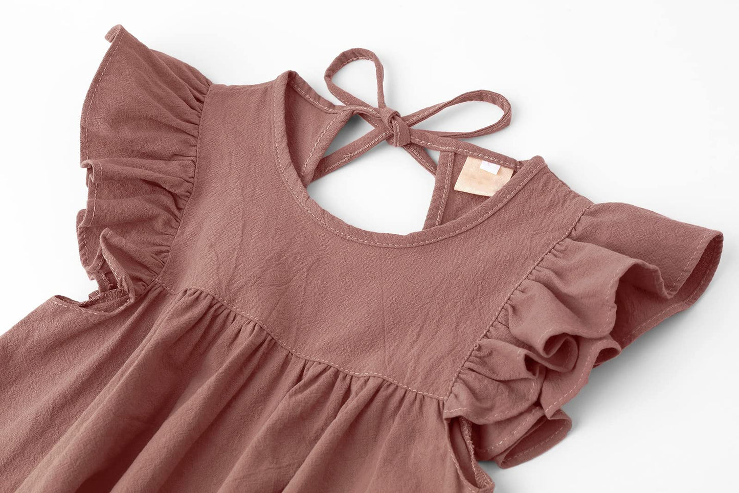 Lyxiof Toddler Baby Girl Cotton Linen Dress Ruffle Sleeve Halter Sleeveless Kids Casual Dresses Dark Pink 80Cm