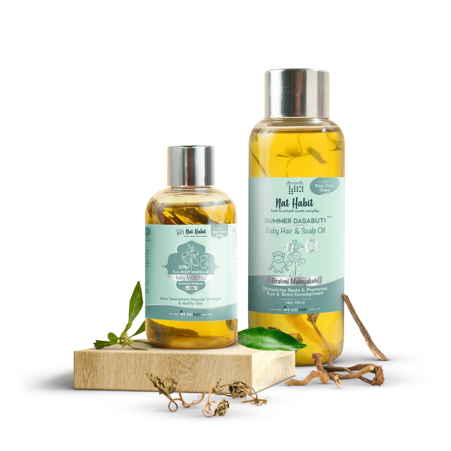 Nat Habit Summer Body Massage Oil + Hair Oil | Balamool Nimbuka Maahu | Brahmi Matsyakshi Hair Oil | Bone & Muscle Development |