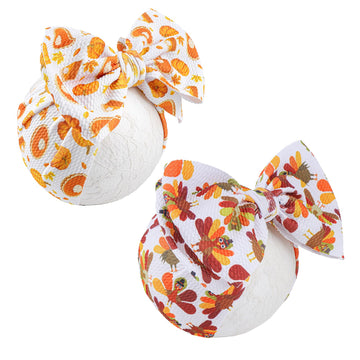 Yanjie Thanksgiving Turkey Printed Handmade Pumpkin Bows For Baby Girls, Fall Theme Party Accessories For Infants, Toddlers