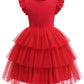 Arshiner Girl Dresses Toddler Flutter Tutu Dress Formal Red Valentine Christmas Birthday Party Sundress 5-6 Years