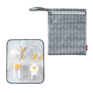 Babeyer Wet Dry Bag For Breast Pump Parts Storage, Waterproof Pump Parts Bag With Place Mat For Moms Pumping At Work-Wave