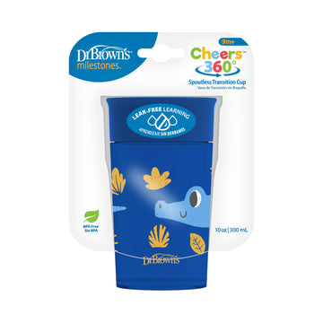 Dr. Browns Milestones Cheers 360 Cup Spoutless Transition Cup, Travel Friendly & Leak-Free Sippy Cup, Blue Alligator, 10 Oz/300