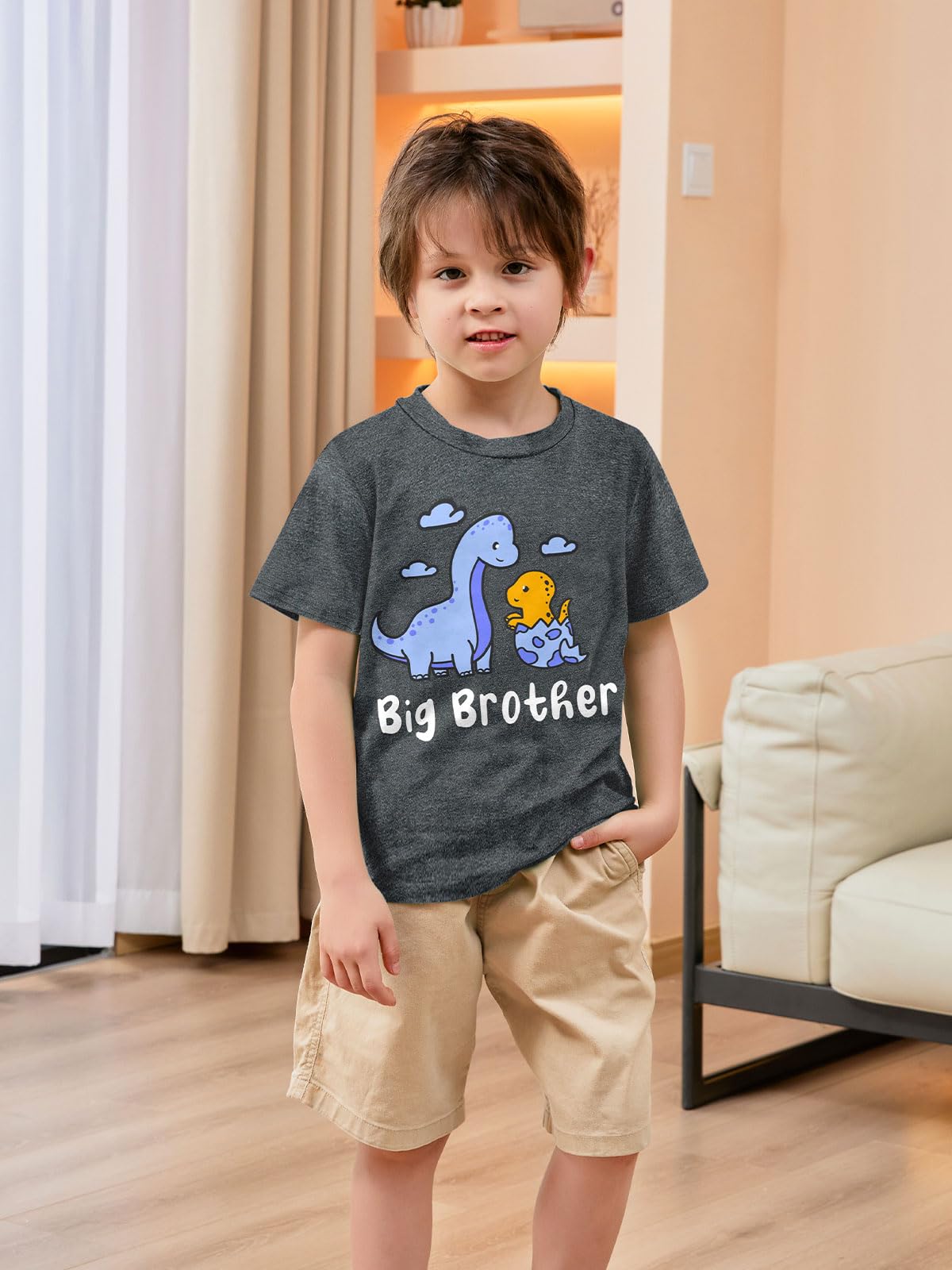 Funnycokid Big Brother Shirt 3T 2T Dinosaur Big Bro Short Sleeve Grey Big Brother Toddler T Shirt Pregnancy Announcement Gifts F