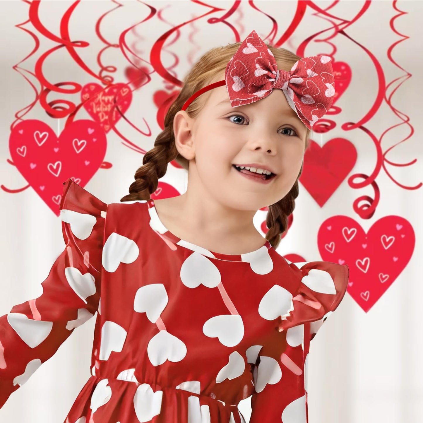 Yanjie Nylon Valentines Bows For Baby Girls Red Heart Bow Headband Newborn Toddler Infant Hot Pink Hair Bow Valentines Day Headb