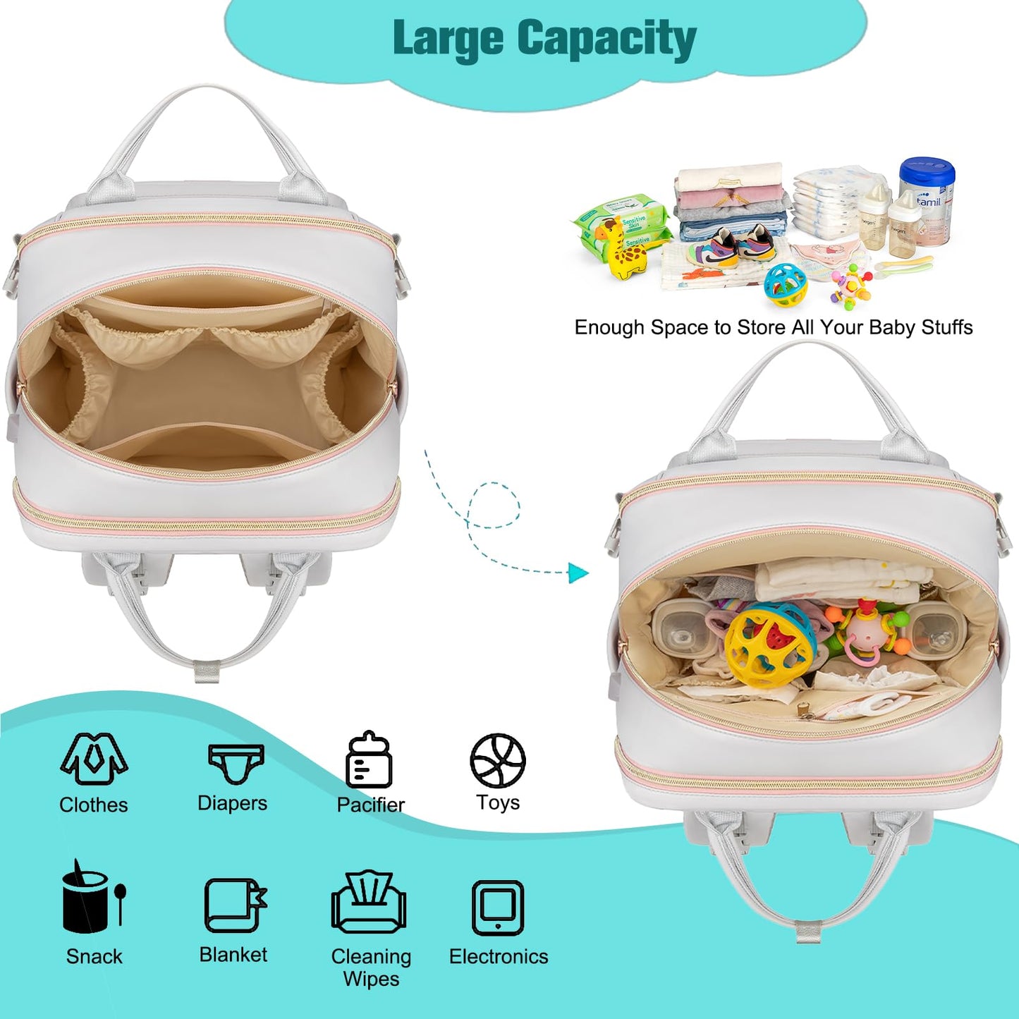 Bagparkk Diaper Bag Backpack, Multi Function Baby Bag With Portable Changing Pad, Pacifier Holder,Waterproof Diaper Bags With Us