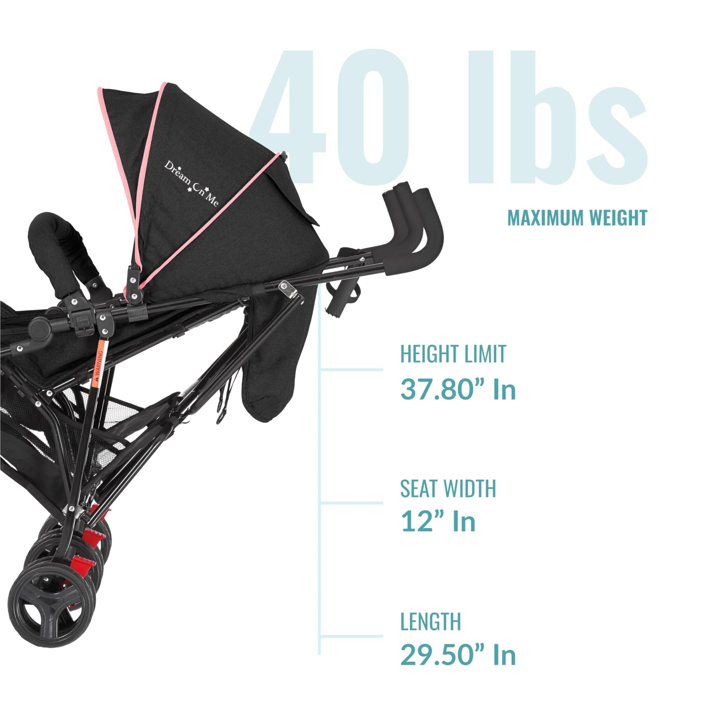 Dream On Me Volgo Twin Umbrella Stroller In Pink, Lightweight Double Stroller For Infant & Toddler, Compact Easy Fold, Large Sto