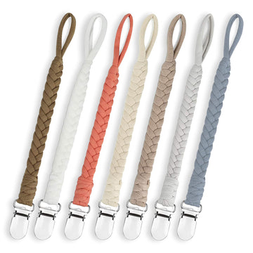 Duludulu 7 Pcs Braided Pacifier Clips For Boys And Girls, Pacifier Holder Baby Binky Clips Handmade Cotton Modern Unisex Pacifie