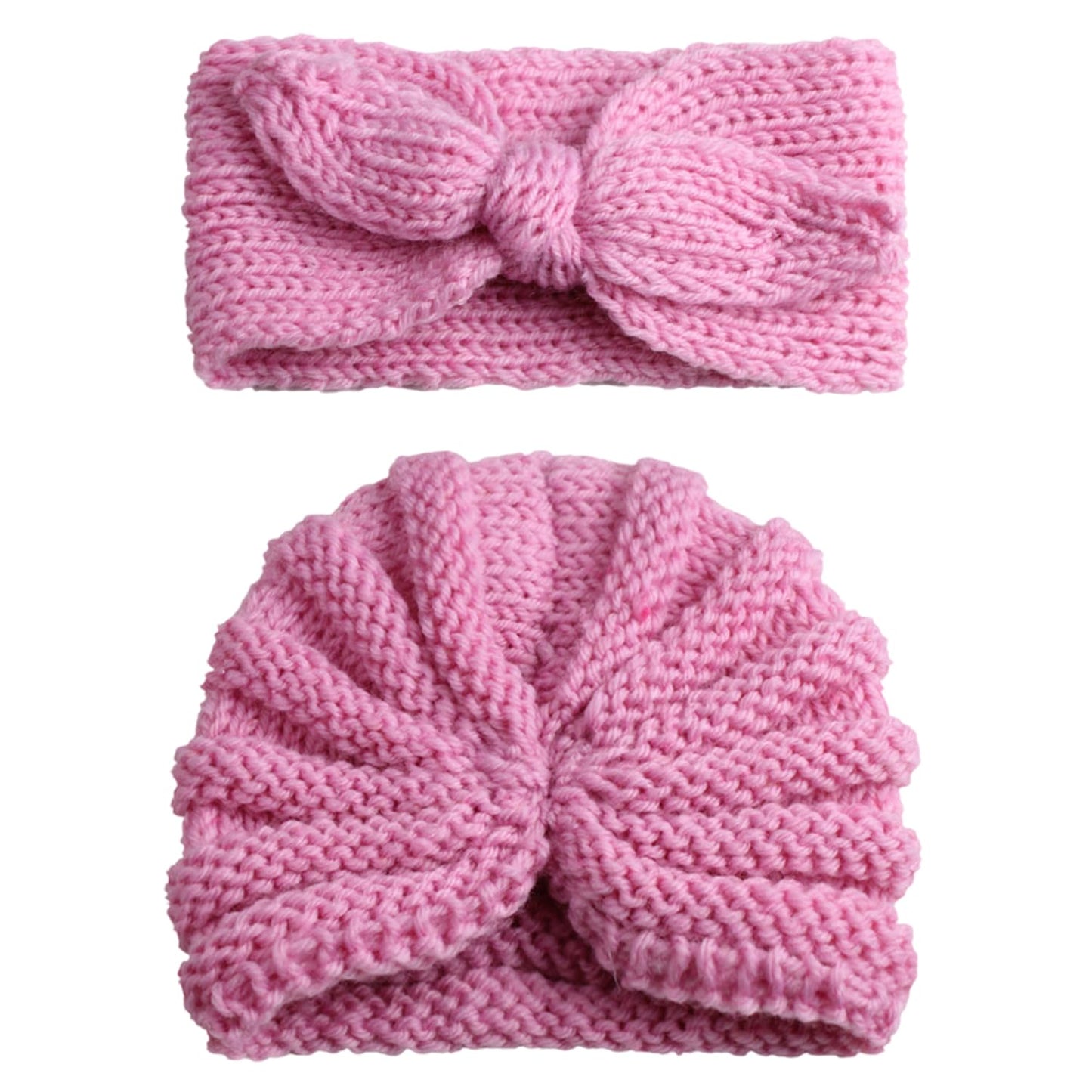 Syga Pack Of 2 Baby Cap & Headband Woolen Soft Stretchable Hat And Ears Warm Headband For Newborn Baby Winter Cap 03 Years  Pi