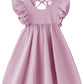 Lyxiof Toddler Baby Girl Cotton Linen Dress Ruffle Sleeve Halter Sleeveless Kids Casual Beach Dresses Pink 110Cm