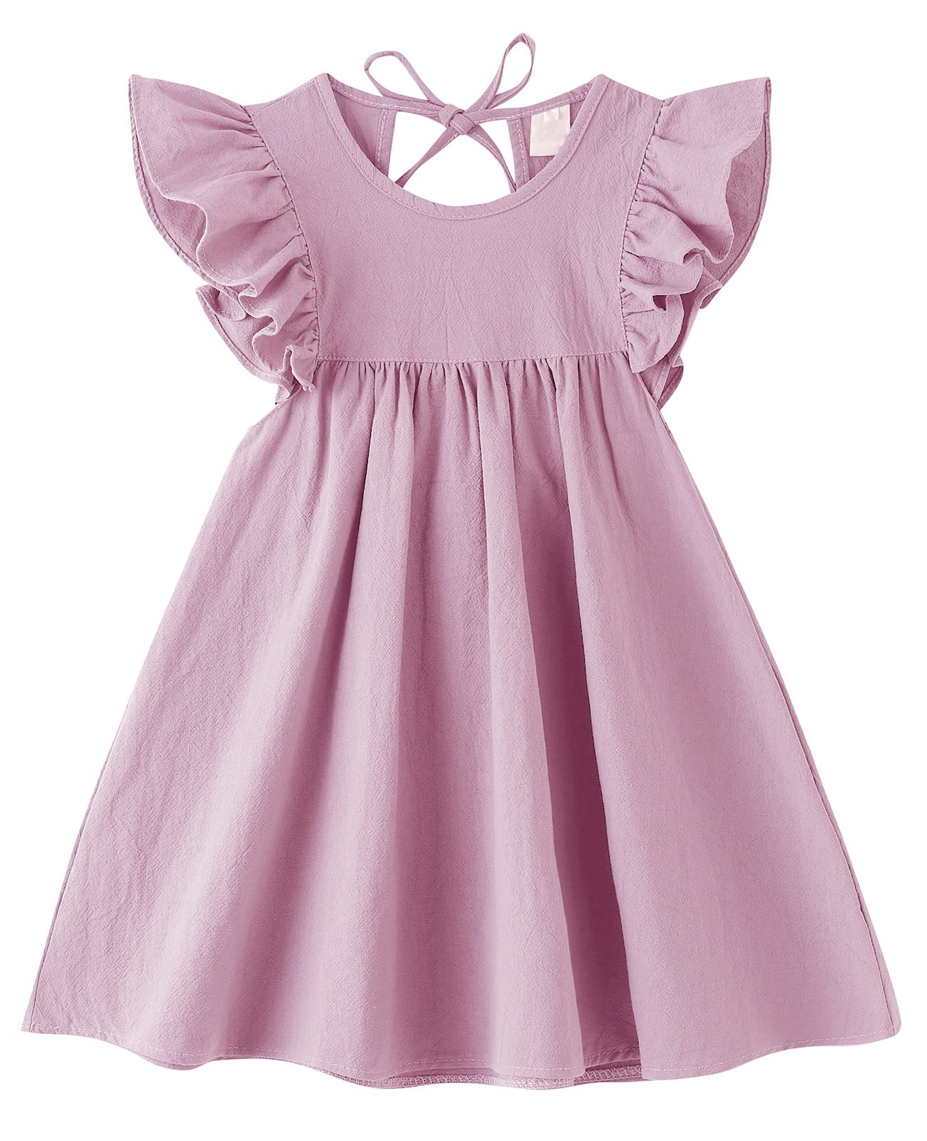 Lyxiof Toddler Baby Girl Cotton Linen Dress Ruffle Sleeve Halter Sleeveless Kids Casual Beach Dresses Pink 110Cm