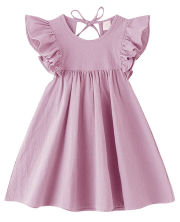Lyxiof Toddler Baby Girl Cotton Linen Dress Ruffle Sleeve Halter Sleeveless Kids Casual Beach Dresses Pink 110Cm